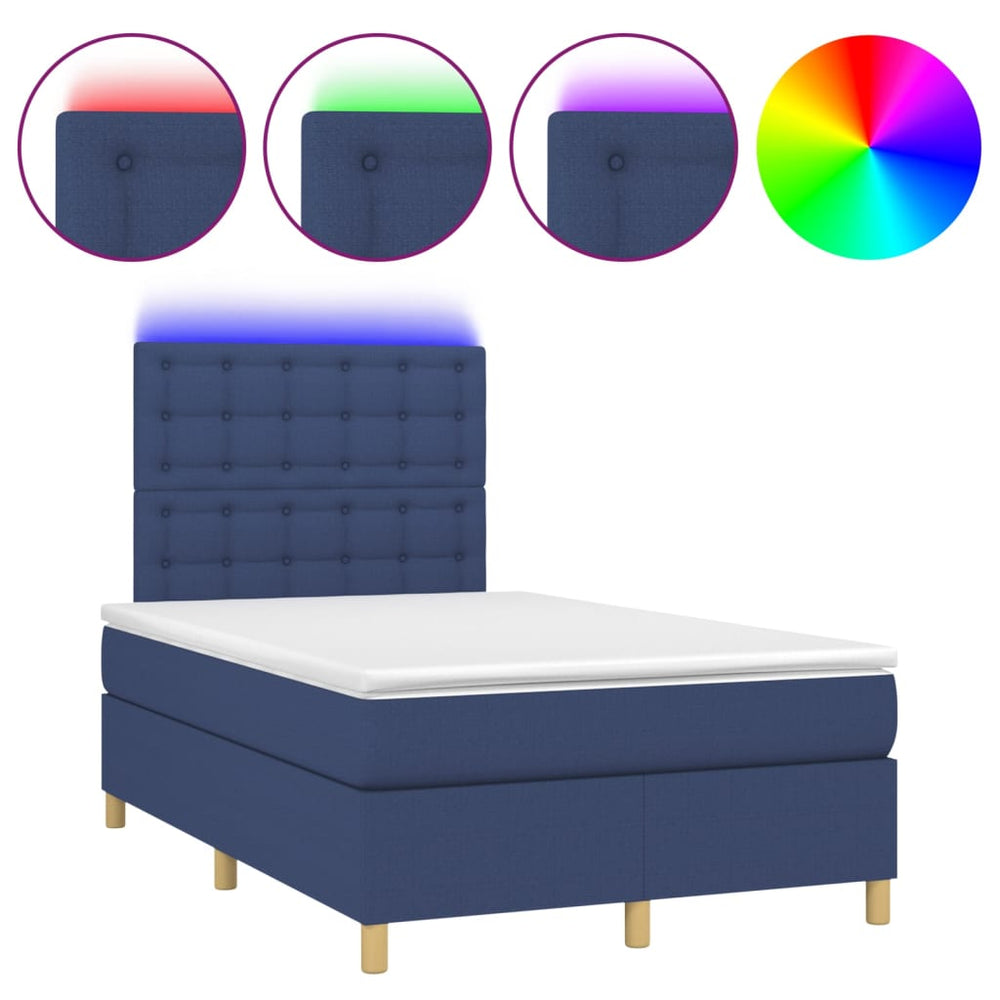 vidaXL Box Spring Bed with Mattress & LED Blue 120x200 cm Fabric