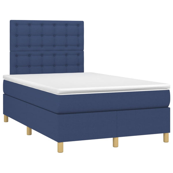 vidaXL Box Spring Bed with Mattress & LED Blue 120x200 cm Fabric