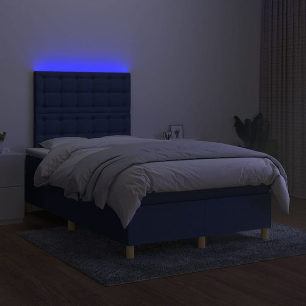 vidaXL Box Spring Bed with Mattress & LED Blue 120x200 cm Fabric