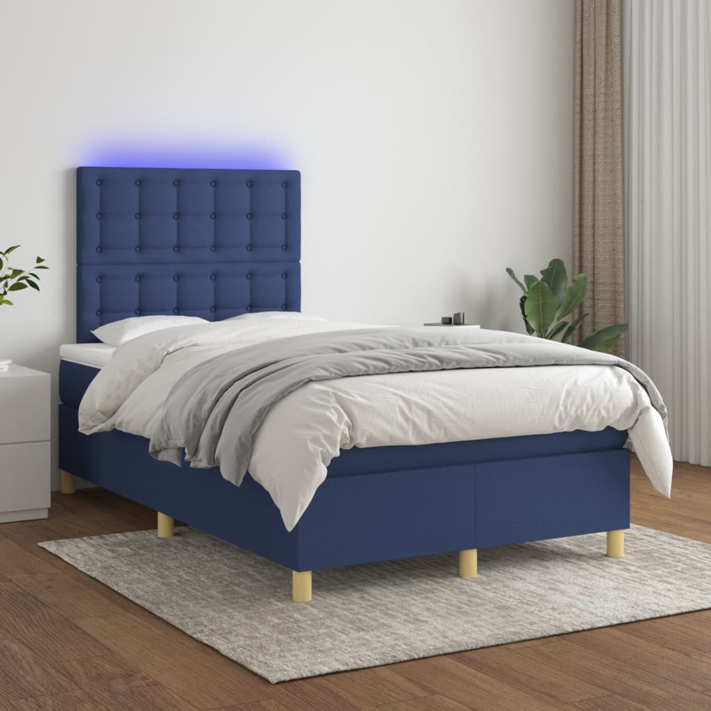 vidaXL Box Spring Bed with Mattress & LED Blue 120x200 cm Fabric