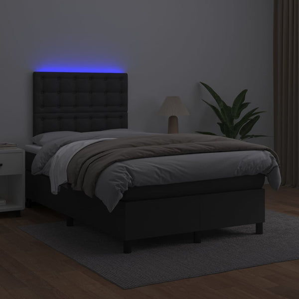 vidaXL Box Spring Bed with Mattress & LED Black 120x200 cm Faux Leather