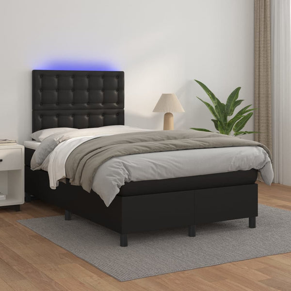 vidaXL Box Spring Bed with Mattress & LED Black 120x200 cm Faux Leather