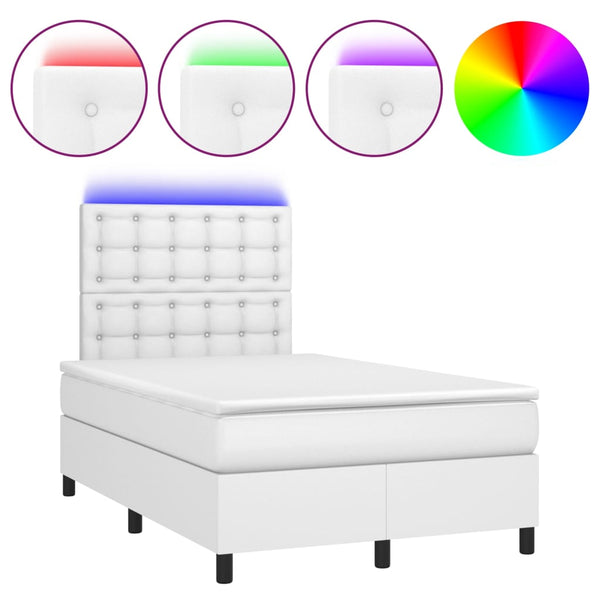 vidaXL Box Spring Bed with Mattress & LED White 120x200 cm Faux Leather