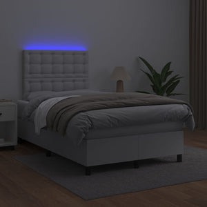 vidaXL Box Spring Bed with Mattress & LED White 120x200 cm Faux Leather