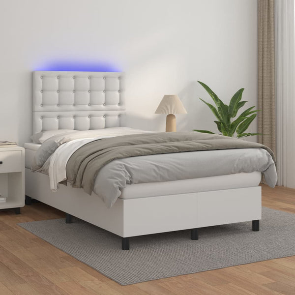 vidaXL Box Spring Bed with Mattress & LED White 120x200 cm Faux Leather