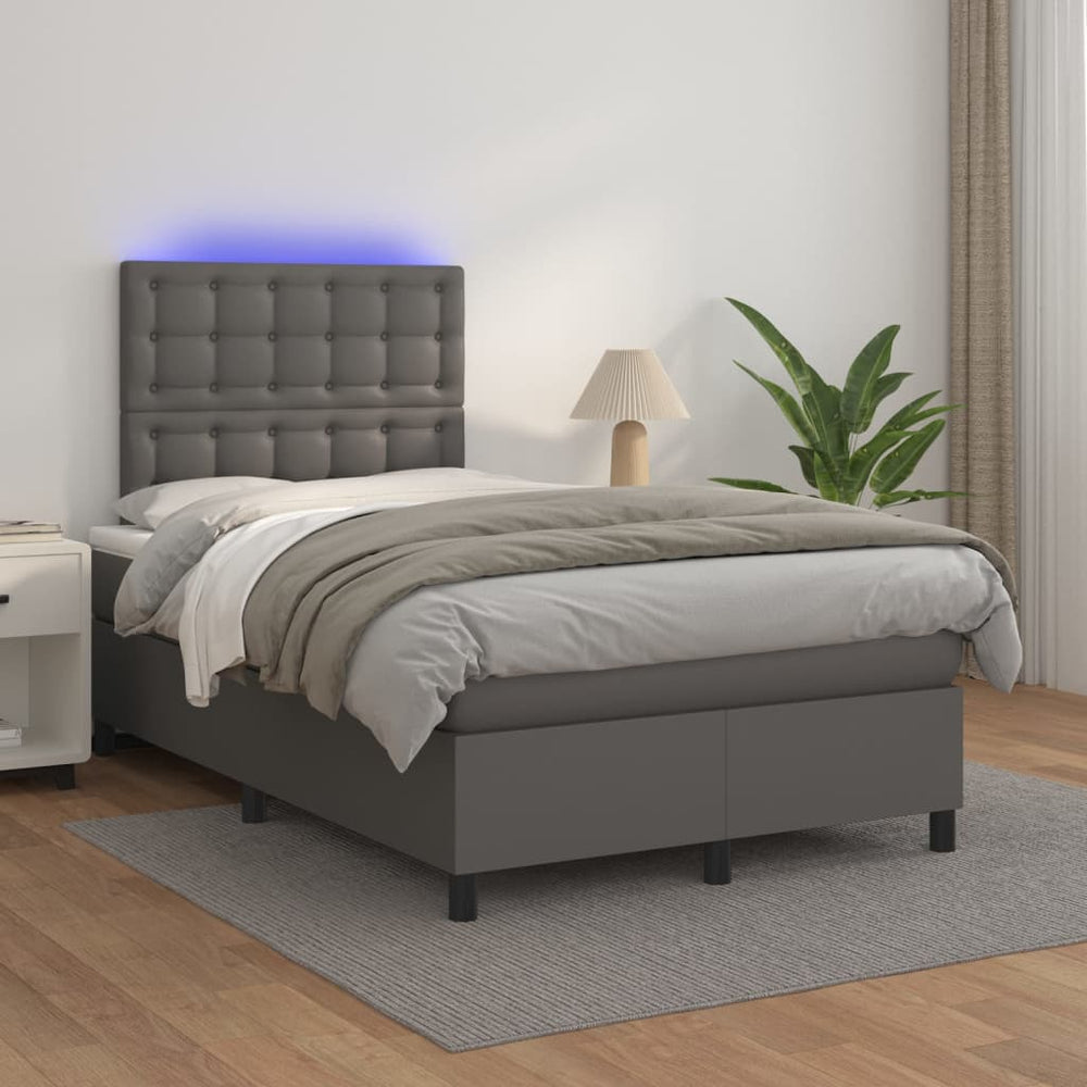 vidaXL Box Spring Bed with Mattress & LED Grey 120x200 cm Faux Leather