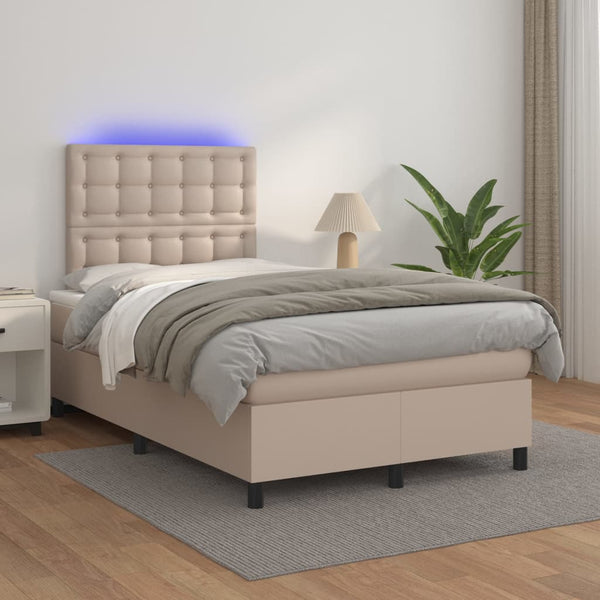 vidaXL Box Spring Bed with Mattress & LED Cappuccino Brown 120x200cm