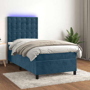 vidaXL Box Spring Bed with Mattress & LED Dark Blue 80x200 cm Velvet