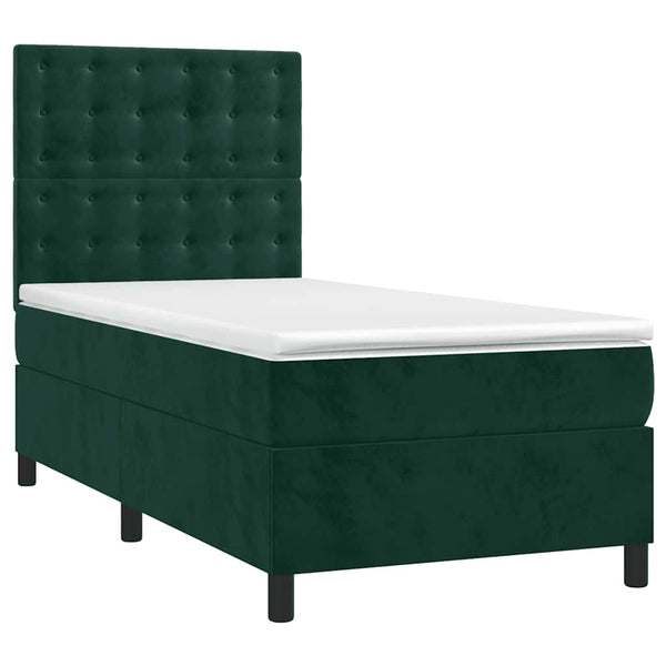 vidaXL Box Spring Bed with Mattress & LED Dark Green 90x190 cm Velvet