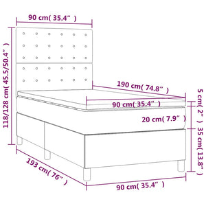vidaXL Box Spring Bed with Mattress & LED Dark Green 90x190 cm Velvet