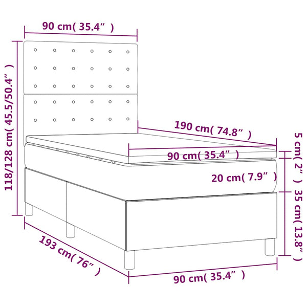 vidaXL Box Spring Bed with Mattress & LED Dark Green 90x190 cm Velvet