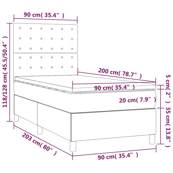 vidaXL Box Spring Bed with Mattress & LED Dark Green 90x200 cm Velvet