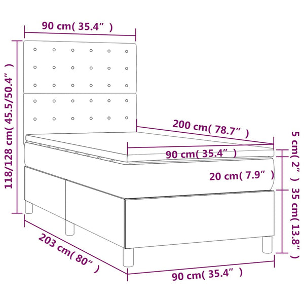 vidaXL Box Spring Bed with Mattress & LED Dark Blue 90x200 cm Velvet