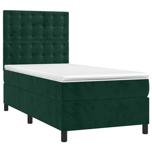 vidaXL Box Spring Bed with Mattress & LED Dark Green 100x200 cm Velvet