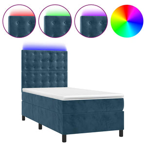 vidaXL Box Spring Bed with Mattress & LED Dark Blue 100x200 cm Velvet