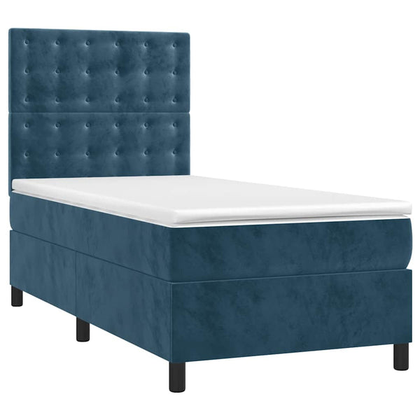 vidaXL Box Spring Bed with Mattress & LED Dark Blue 100x200 cm Velvet