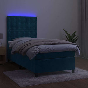 vidaXL Box Spring Bed with Mattress & LED Dark Blue 100x200 cm Velvet