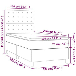 vidaXL Box Spring Bed with Mattress & LED Dark Blue 100x200 cm Velvet
