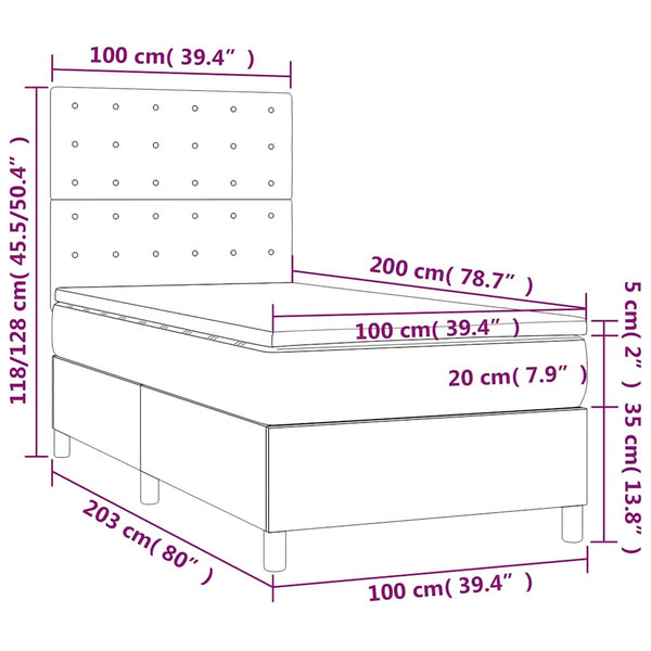 vidaXL Box Spring Bed with Mattress & LED Dark Blue 100x200 cm Velvet