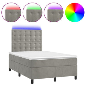 vidaXL Box Spring Bed with Mattress & LED Light Gray 120x200 cm Velvet