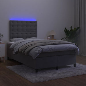 vidaXL Box Spring Bed with Mattress & LED Dark Grey 120x200 cm Velvet