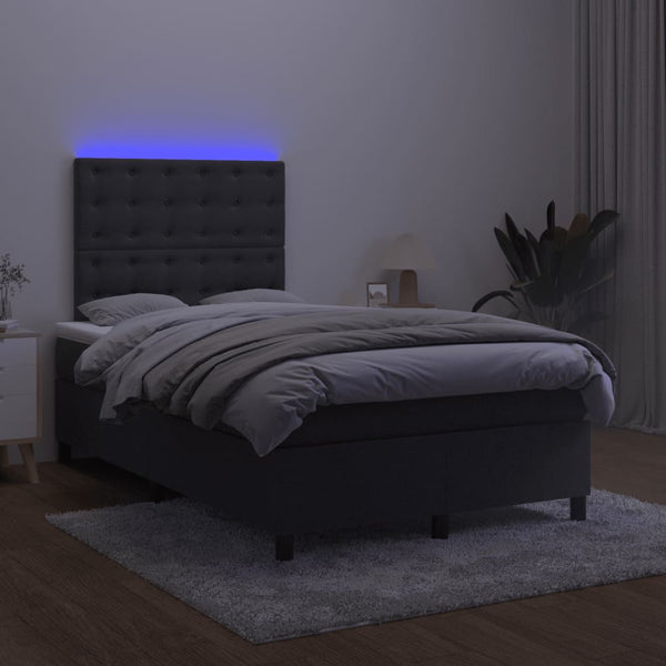 vidaXL Box Spring Bed with Mattress & LED Black 120x200 cm Velvet