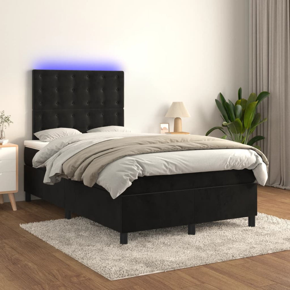 vidaXL Box Spring Bed with Mattress & LED Black 120x200 cm Velvet