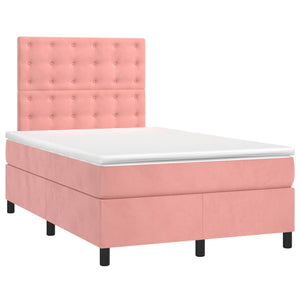 vidaXL Box Spring Bed with Mattress & LED Pink 120x200 cm Velvet