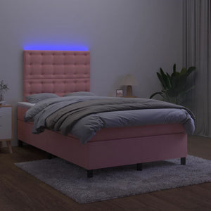 vidaXL Box Spring Bed with Mattress & LED Pink 120x200 cm Velvet