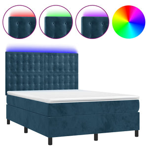 vidaXL Box Spring Bed with Mattress & LED Dark Blue 140x190 cm Velvet