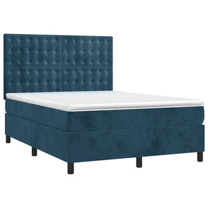 vidaXL Box Spring Bed with Mattress & LED Dark Blue 140x190 cm Velvet