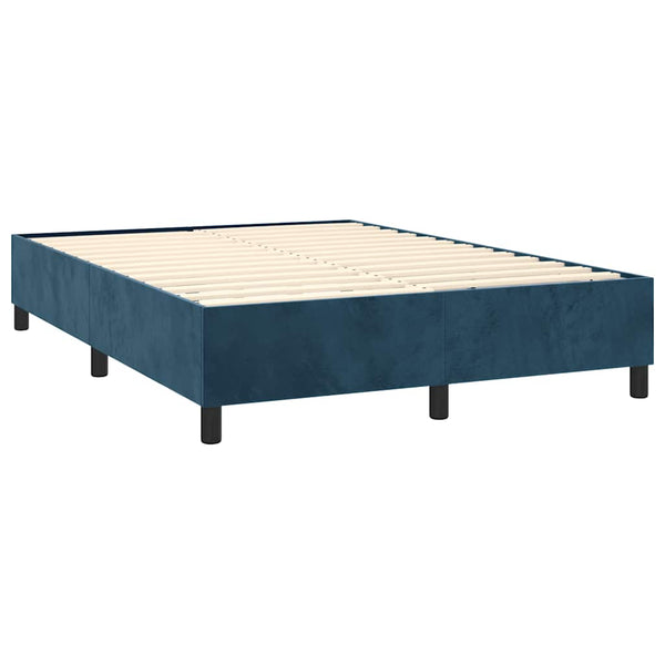 vidaXL Box Spring Bed with Mattress & LED Dark Blue 140x190 cm Velvet