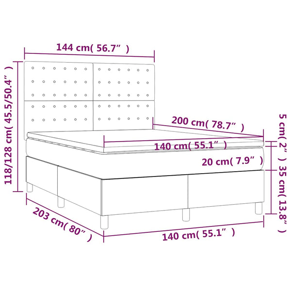 vidaXL Box Spring Bed with Mattress & LED Dark Blue 140x200 cm Velvet