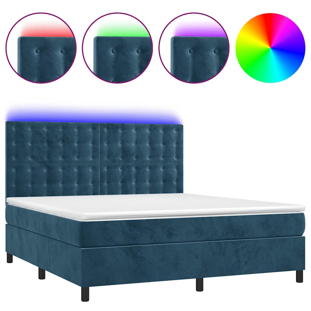 vidaXL Box Spring Bed with Mattress & LED Dark Blue 160x200 cm Velvet