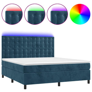 vidaXL Box Spring Bed with Mattress & LED Dark Blue 160x200 cm Velvet