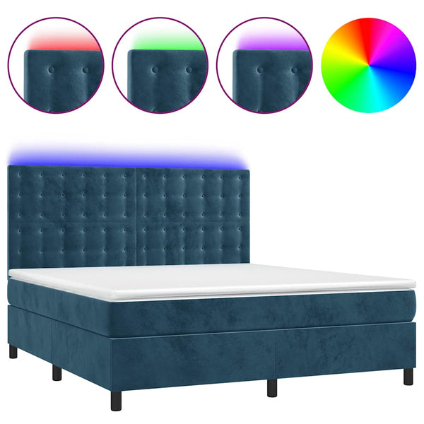 vidaXL Box Spring Bed with Mattress & LED Dark Blue 160x200 cm Velvet