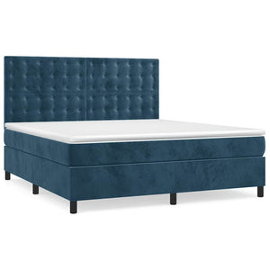 vidaXL Box Spring Bed with Mattress & LED Dark Blue 160x200 cm Velvet