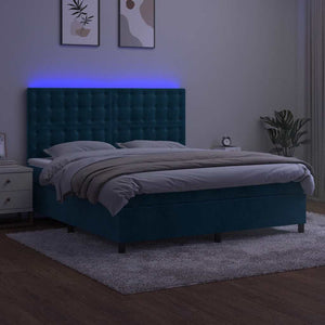 vidaXL Box Spring Bed with Mattress & LED Dark Blue 160x200 cm Velvet