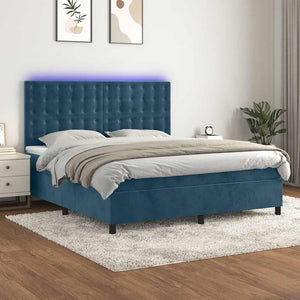 vidaXL Box Spring Bed with Mattress & LED Dark Blue 160x200 cm Velvet