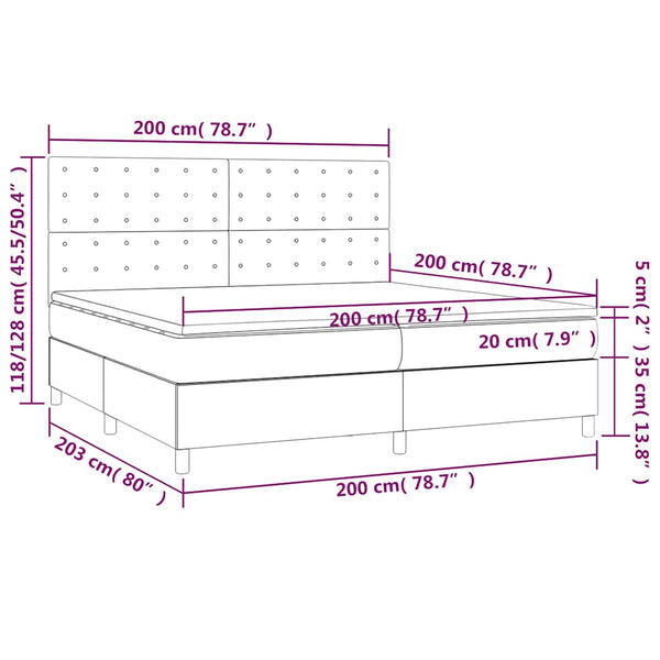 vidaXL Box Spring Bed with Mattress & LED Dark Green 200x200 cm Velvet