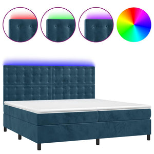 vidaXL Box Spring Bed with Mattress & LED Dark Blue 200x200 cm Velvet
