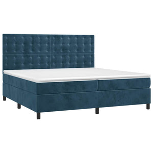 vidaXL Box Spring Bed with Mattress & LED Dark Blue 200x200 cm Velvet