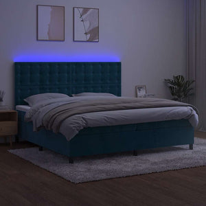 vidaXL Box Spring Bed with Mattress & LED Dark Blue 200x200 cm Velvet