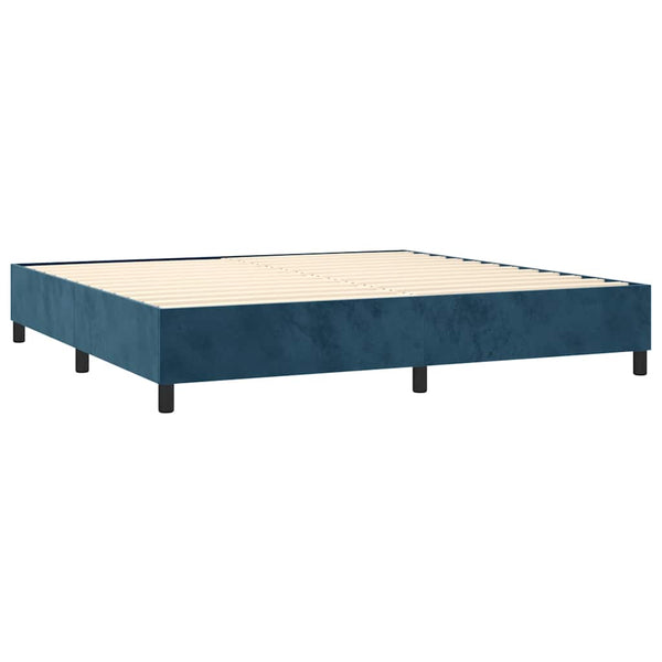 vidaXL Box Spring Bed with Mattress & LED Dark Blue 200x200 cm Velvet