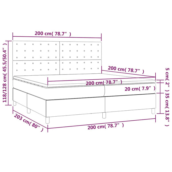 vidaXL Box Spring Bed with Mattress & LED Dark Blue 200x200 cm Velvet