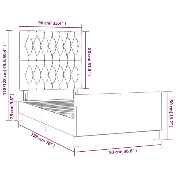 vidaXL Bed Frame without Mattress Light Gray 90x190 cm Fabric