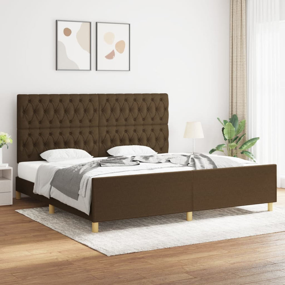 vidaXL Bed Frame with Headboard Dark Brown 200x200 cm Fabric
