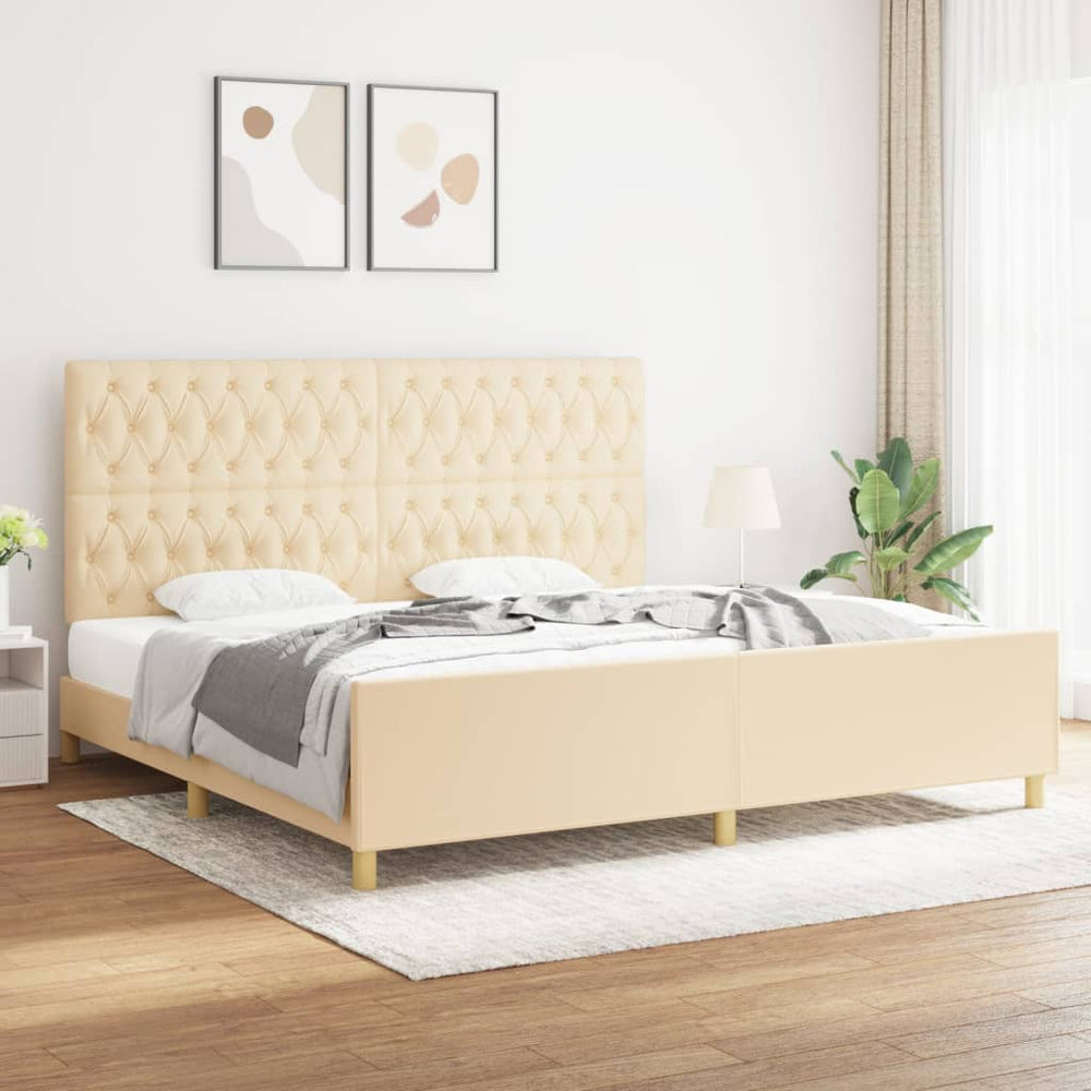 vidaXL Bed Frame with Headboard Cream 200x200 cm Fabric