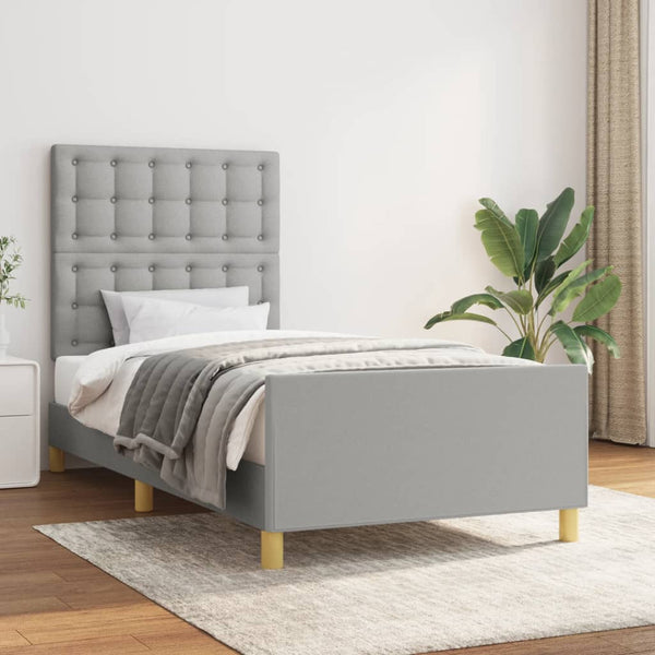 vidaXL Bed Frame with Headboard Light Grey 90x190 cm Fabric