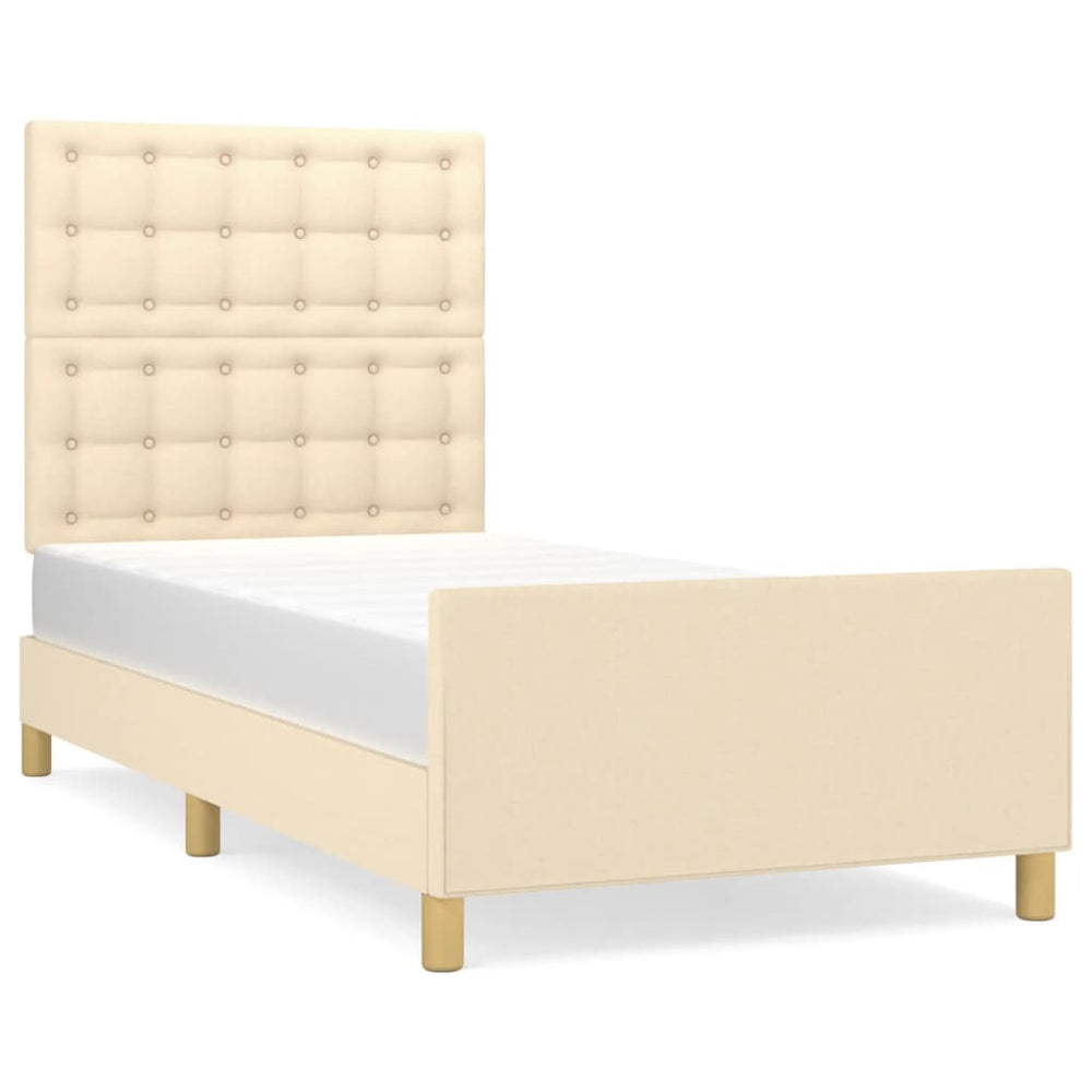 vidaXL Bed Frame with Headboard Cream 90x190 cm Fabric